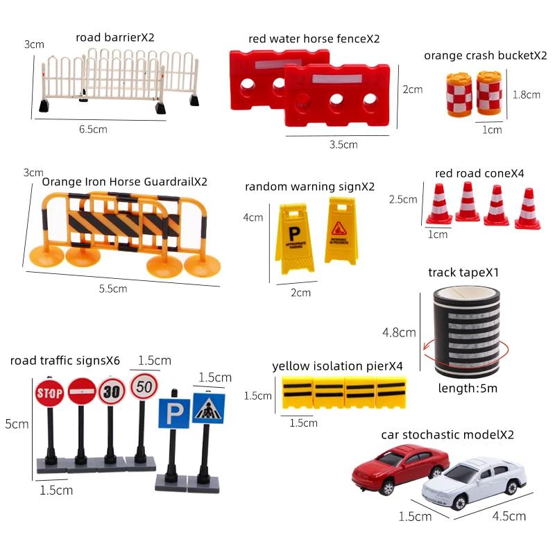 27PCS Mini PlasticTraffic Cones Sport Training Roadblock Mini Traffic Signs Roadblock Toy for Kids Construction Car